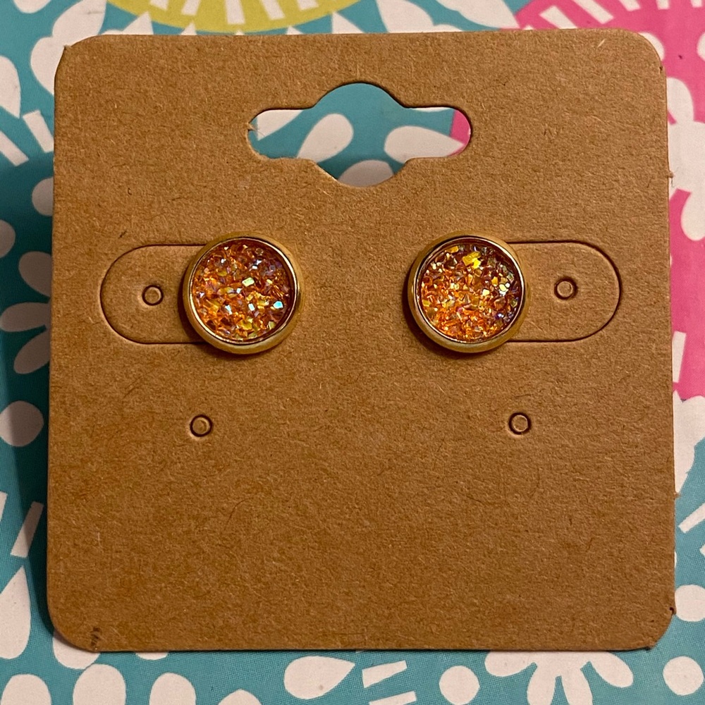 Orange Iridescent Stud Earrings - Picture 2 of 6